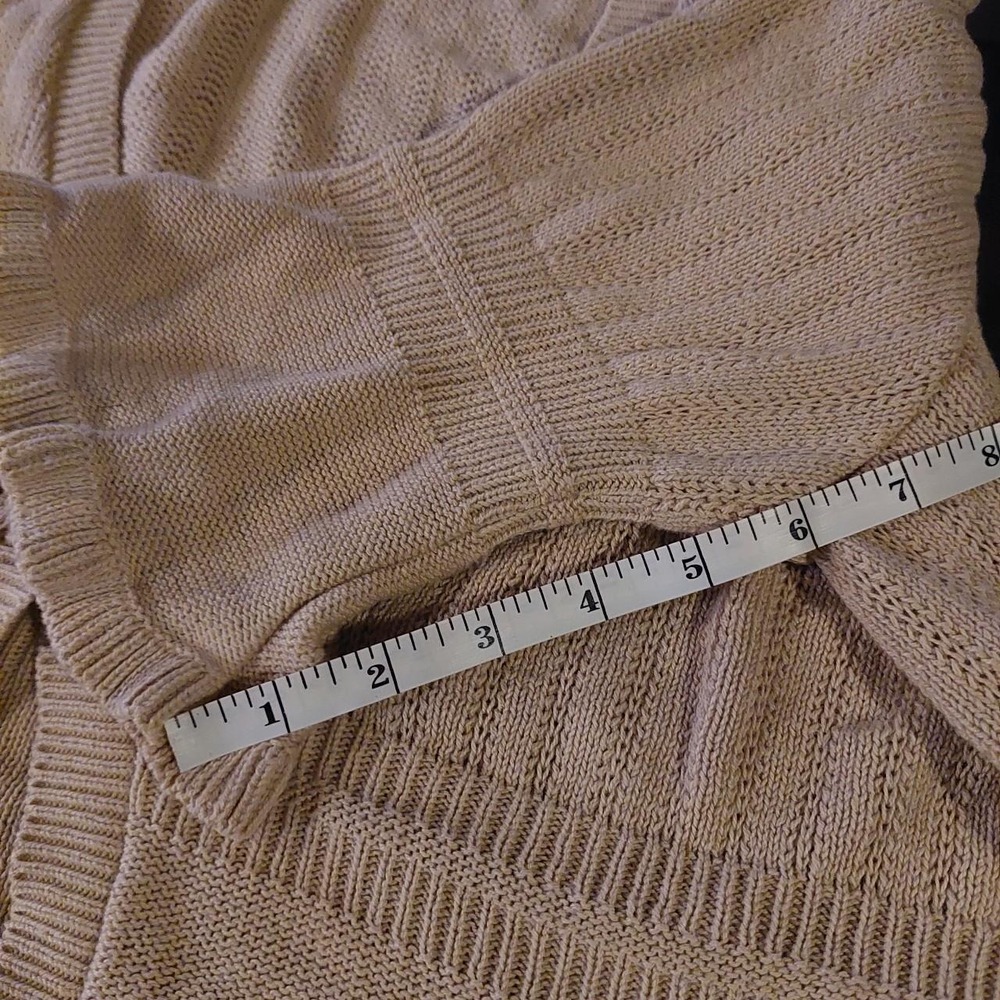 Vintage BFA Classics Tan Cotton Ruffle Cardigan Sweater Made in USA Large - Picture 6 of 6